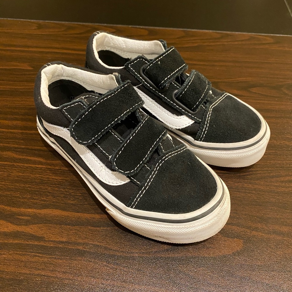 Vans Kids Black and White Velcro Sneakers